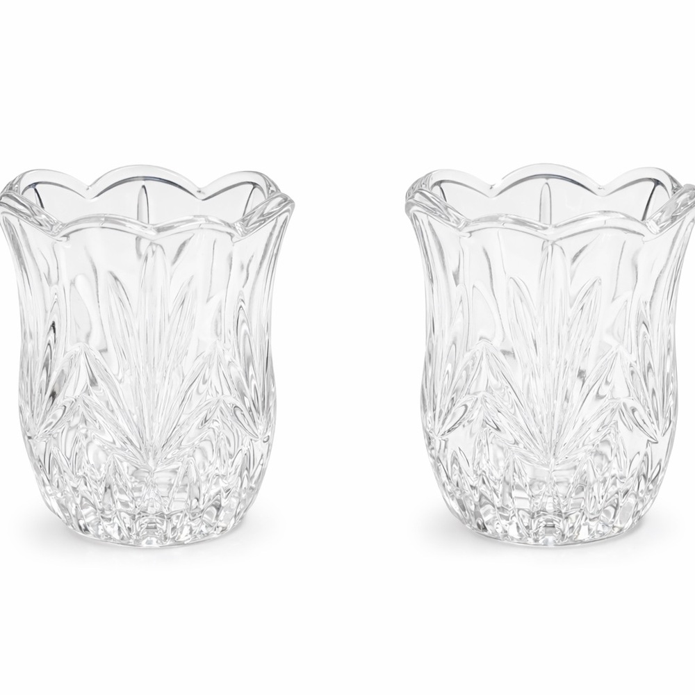Princess House Lead Crystal Tealight Holders Set of 2 LIKE NEW scalloped edge